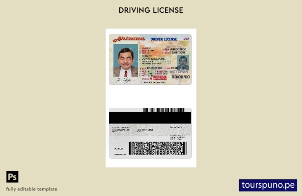 Plantilla de licencia de conducir de Arizona lista para imprimir